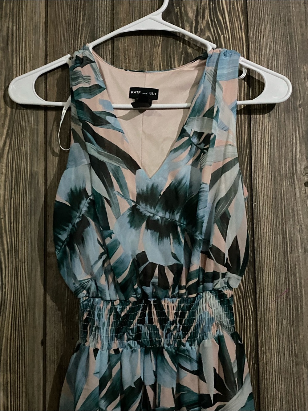 KATE and LILY Sleeveless Tropical Print Dress - Blush & Teal